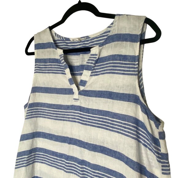 Beachlunchlounge Linen Blend Tunic Top L Blue & White Striped Sleeveless Pullove - Picture 3 of 10